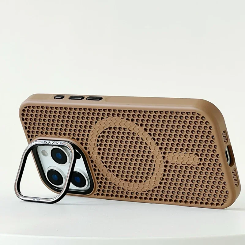 Funda con rejilla de panal para disipación de calor, compatible con MagSafe para iPhone 16 17 Pro Max 15 14 13 12 11, soporte de lente de aleación, carga inalámbrica 6