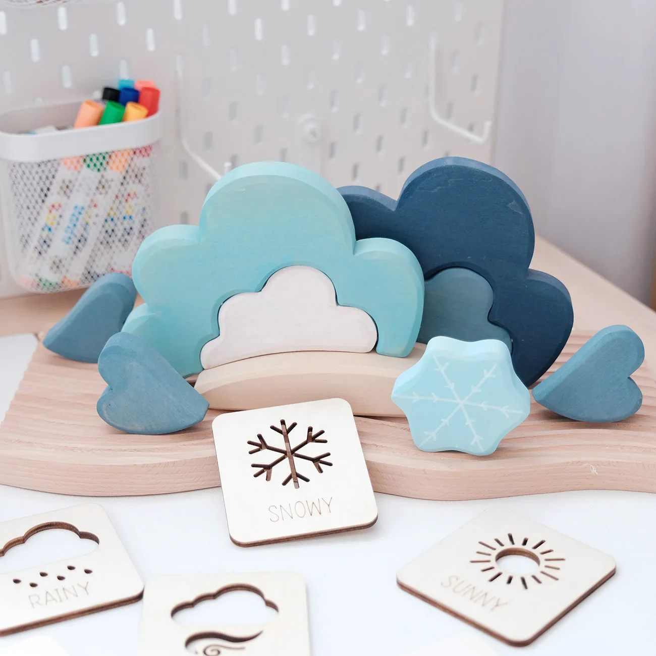 Weather awareness wooden set children's preschool education desktop painting template children's toys