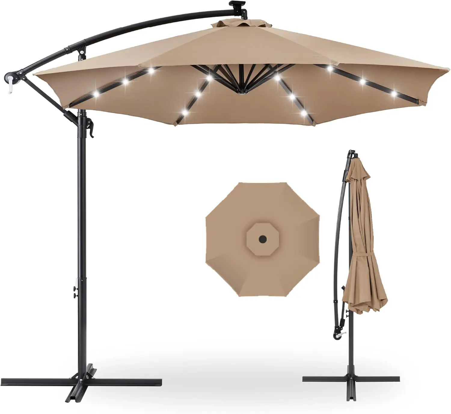 Products 10ft Solar LED Offset Hanging Market Patio Umbrella for Backyard, Poolside, Lawn and Garden w/Easy Tilt Adj