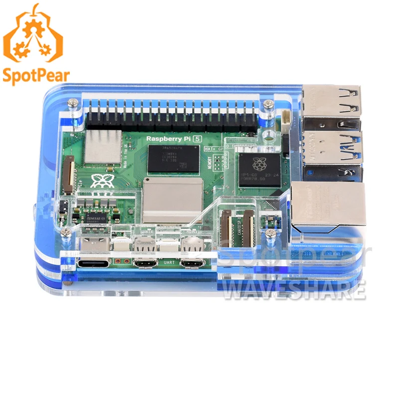 

Raspberry Pi 5 Acrylic Blue Transparent Alternating Case Pi5 Case Compatible with Official Heatsink Fan