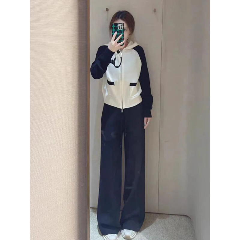 

Женские прямые шерстяные брюки для похудения с высокой талией, теплые, из хлопка и шерсти, модные, универсальные, прямого кроя