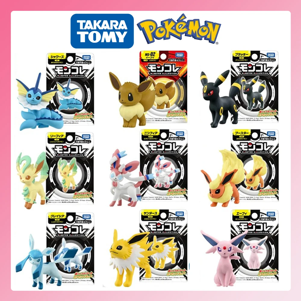 Pokemon TAKARA TOMY รูปของเล่น Eevee Jolteon Flareon Leafeon Glaceon Umbreon Original น่ารักตุ๊กตาเดสก์ท็อปตกแต่งของขวัญ