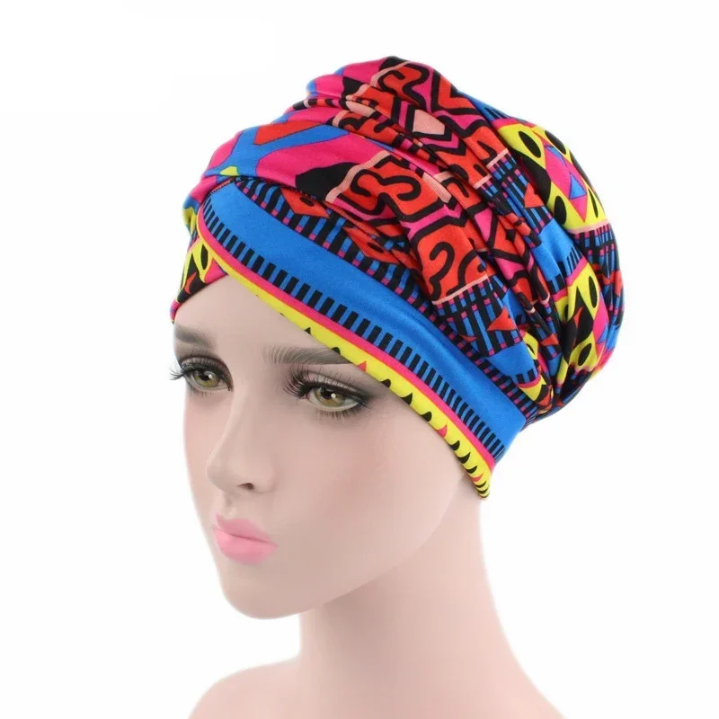 New Luxury Women African Pattern Headscarf Ladies Hair Accessories Scarf Hat Headwrap Long Tail Cap Chemo Hats Islamic Turban