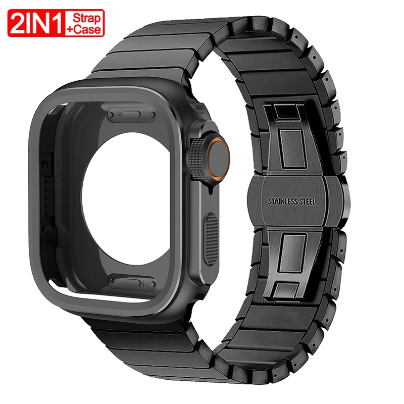 

Case+Strap for Apple Watch Ultra 2 1 49mm 10 46mm 45mm 44mm Stainless Steel Bracelet Metal Alloy Protector Iwatch 9 8 7 6 SE 5 4
