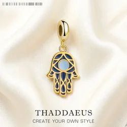 Golden Hand of Fatima Lucky Charm Pendant Vintage Talisman Gift For Women Men 925 Sterling Silver Jewelry