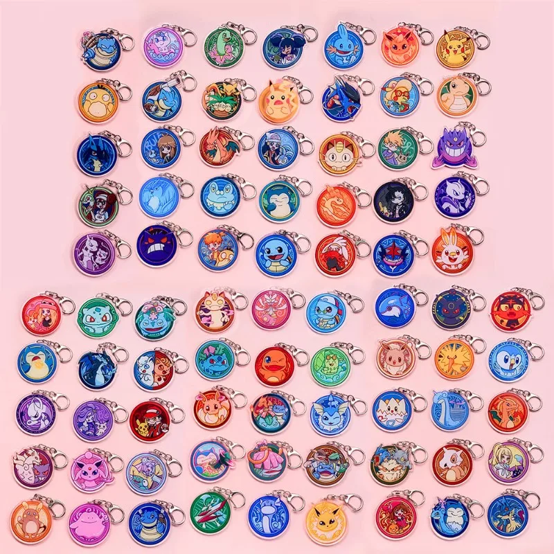 pokemon-round-badge-acrylic-keychain-finished-pikachucharizard-squirtle-cute-cartoon-collectible-peripherals-itabag-set-80pcs