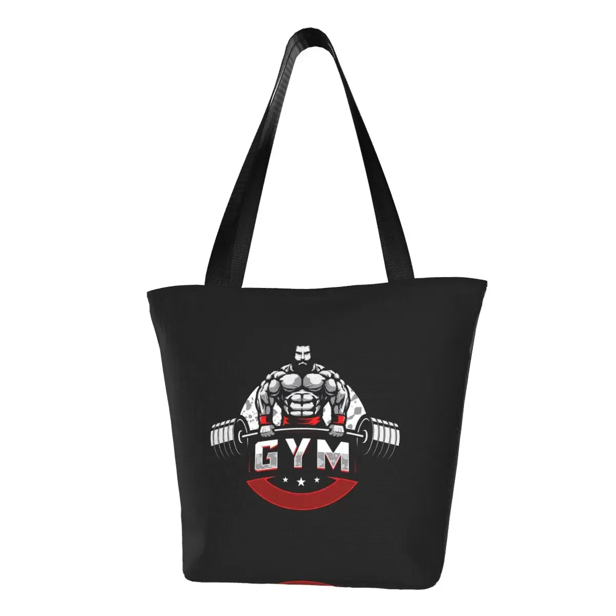 Bodybuilding Gym Groceries Shopping Bags Printing Canvas Shopper Shoulder Tote Bags Big Capacity Portable Fitness Muscle Handbag