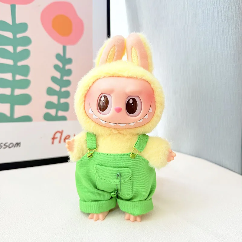 

17cm Mini Plush cute Doll Bib Pants for Labubu I II Idol Dolls Sitting Party Clothing Outfit Accessories For Korea Kpop Exo