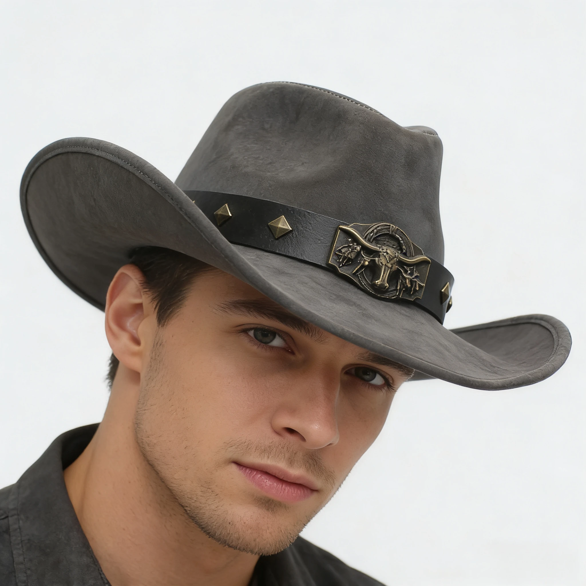 

Мужская всесезонная ковбойская шляпа в стиле ретро — персонализированная шляпа из искусственной кожи (56–58 см) с широкой лентой, заклепками и изогнутыми полями