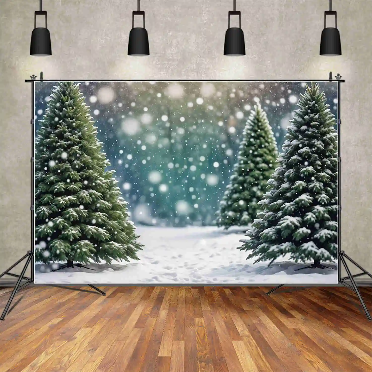 MOON.QG Christmas Forest Tree sfondi Outdoor Field Bokeh Winter Snow Backdrops decorazioni per feste personalizzate servizio fotografico puntelli