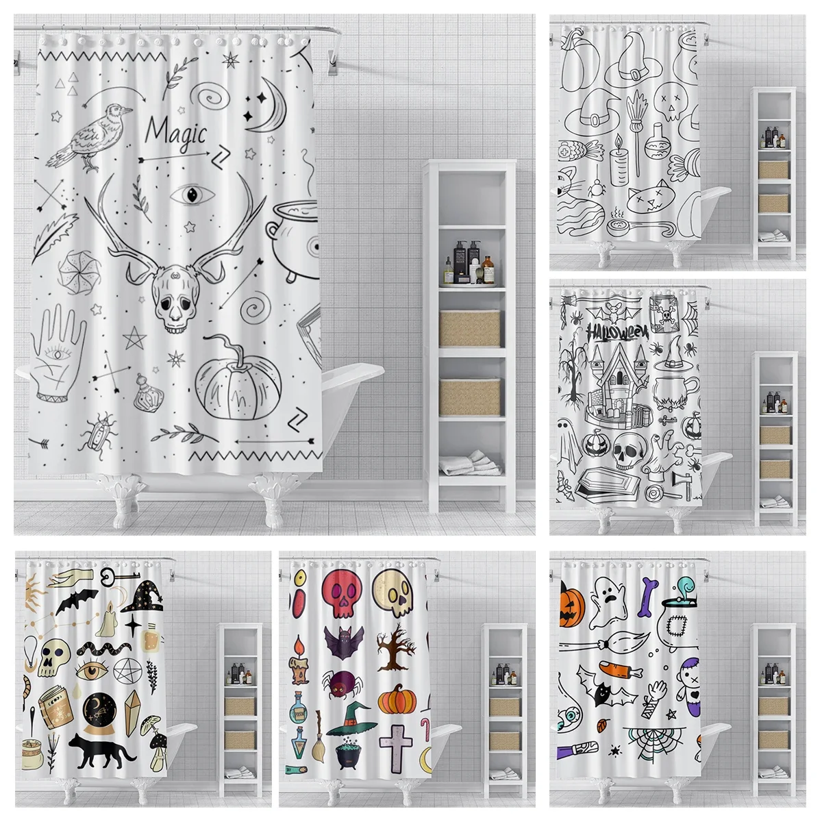 Home decoration shower curtains bathroom waterproof curtain fabric Modern Nordic Living Room happy Halloween Autumn Pumpkin