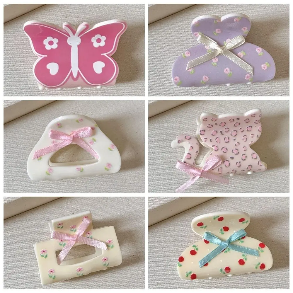 Sweet Plastic Bowknot Hair Claw Flower Ribbon Cat Claw Clip Hairpin Hair Accessories Bow Shark Clip Ladies