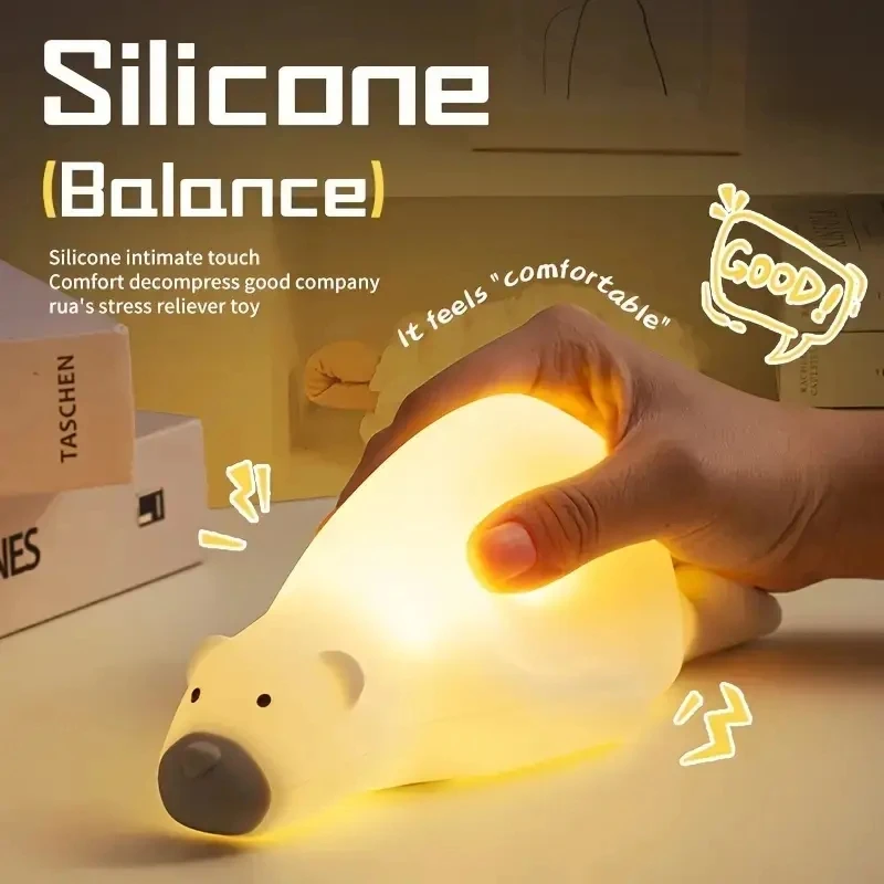 Cute Bear LED Night Light Rechargeable Animal Silicone Lamp Touch Sensor Color Changing Lazy Bear Night Light