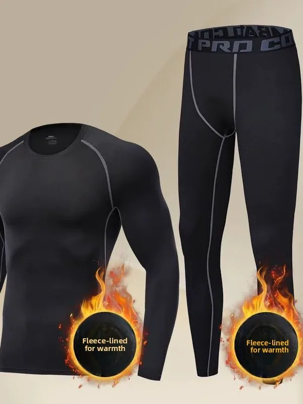 Thickened Thermal Underwear Set for Men's Fleece Lined Anti-cold Tight Fit Base Layer Autumn Winter Sports Style Long Sleeve ...