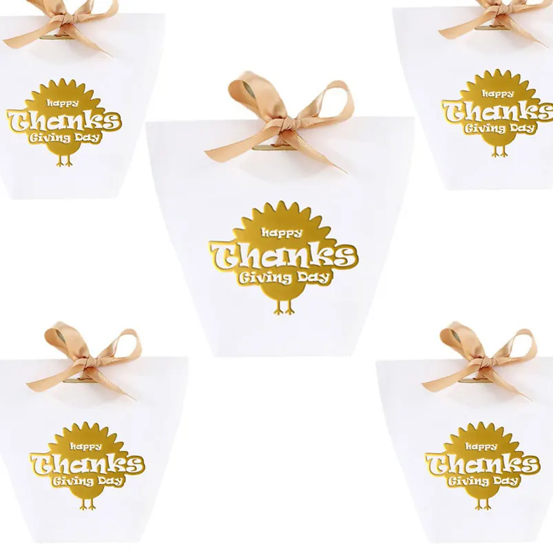 Thanksgiving Paper Bakery Candy Boxes Gift Boxes with Ribbon Goodie Thanksgiving Party Treat Goody Boxes for Candy Chocolate