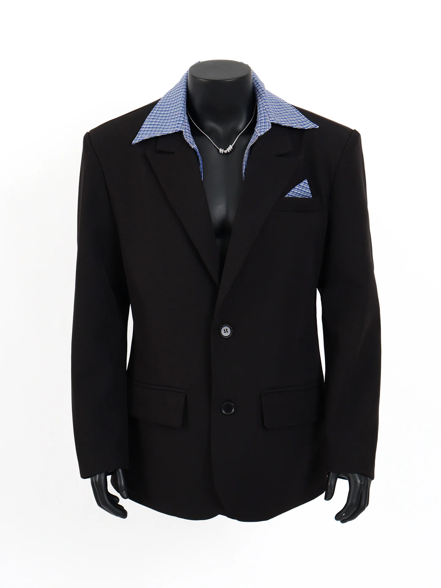 

Мужской черный пиджак с подплечниками, модный дизайн, комбинированный, повседневный стиль, весенний сезон, длинный рукав, на одной пуговице