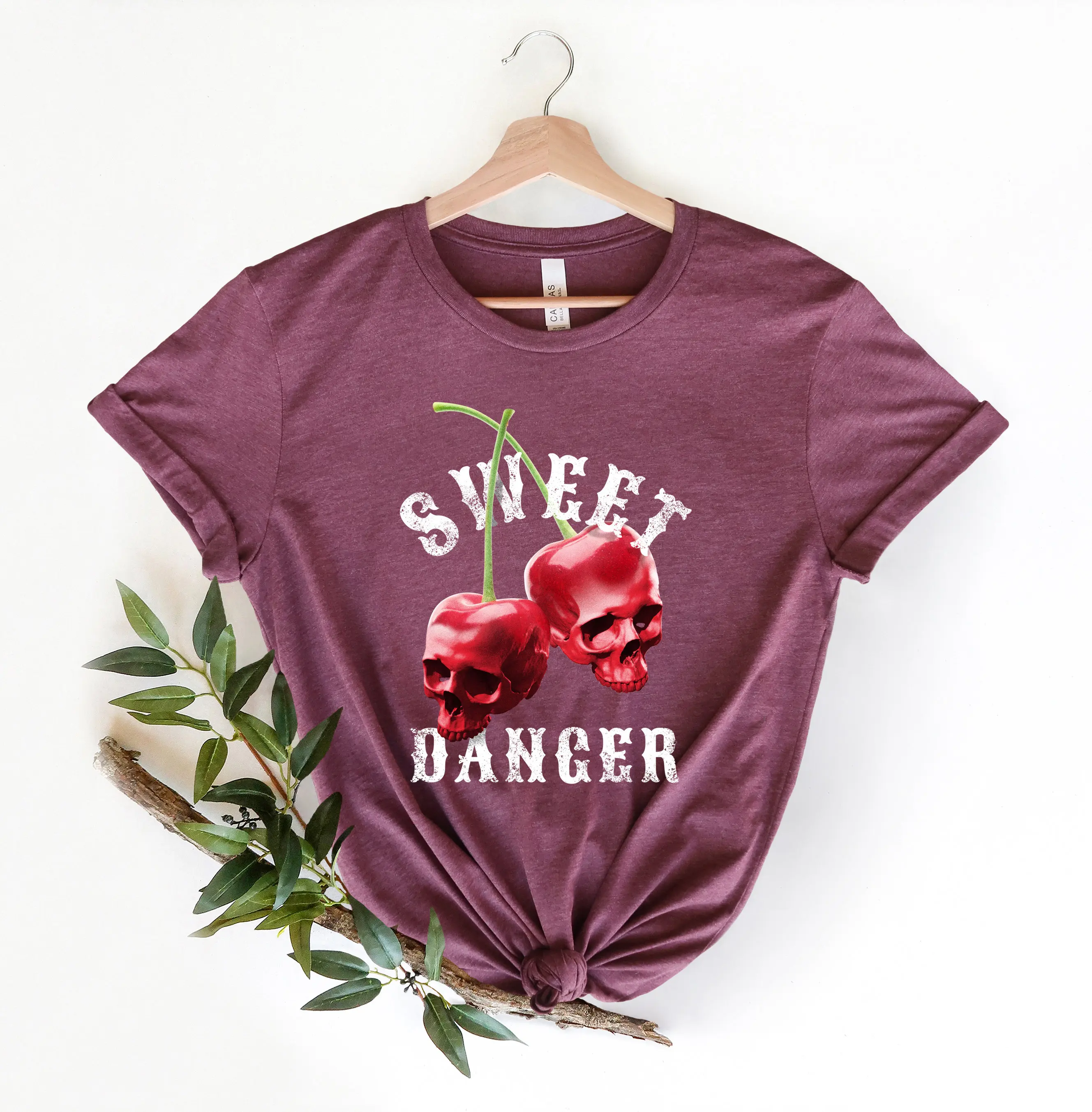 Camiseta de calavera de cereza, dulce peligro, citas divertidas, Halloween