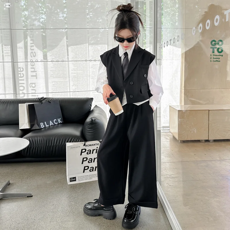 

Girl Children Clothes Kids Vest Wide Leg Pants 2pcs Outfits 5-14 Yrs Girls Clothing Set 2025 Spring Autumn Blazer Suits for Teen