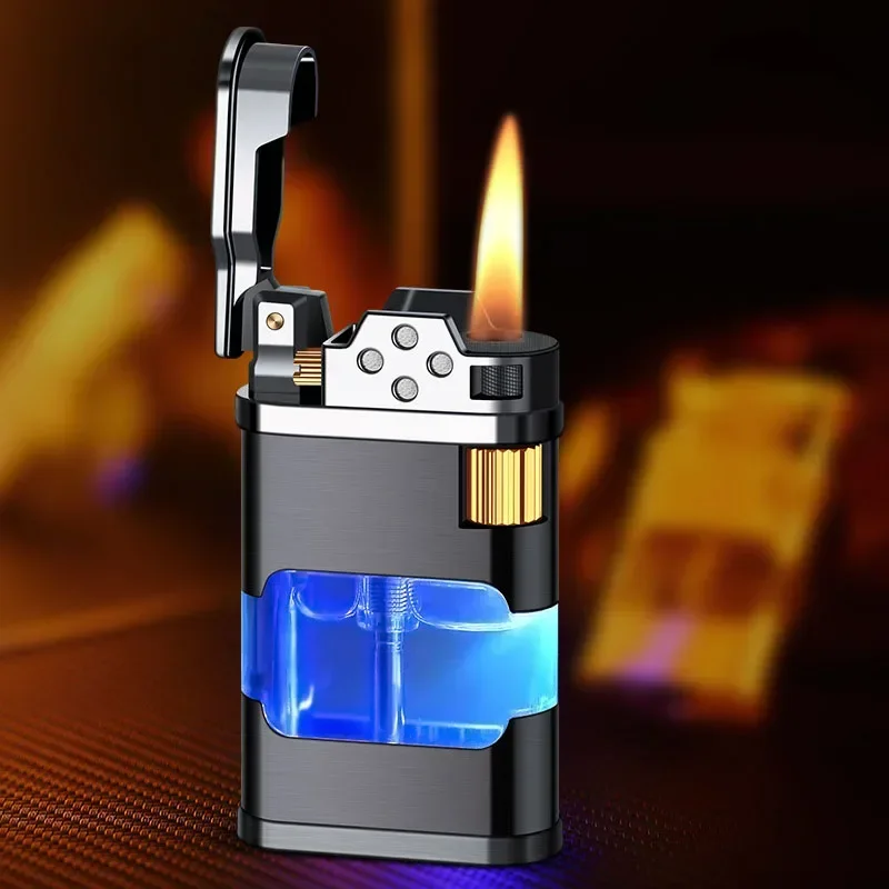 New Transparent Warehouse Flame Gas Lighter Metal Torch Turbo Unusual Creative Windproof Blue Butane Cigar Lighter Men\'s Gadget