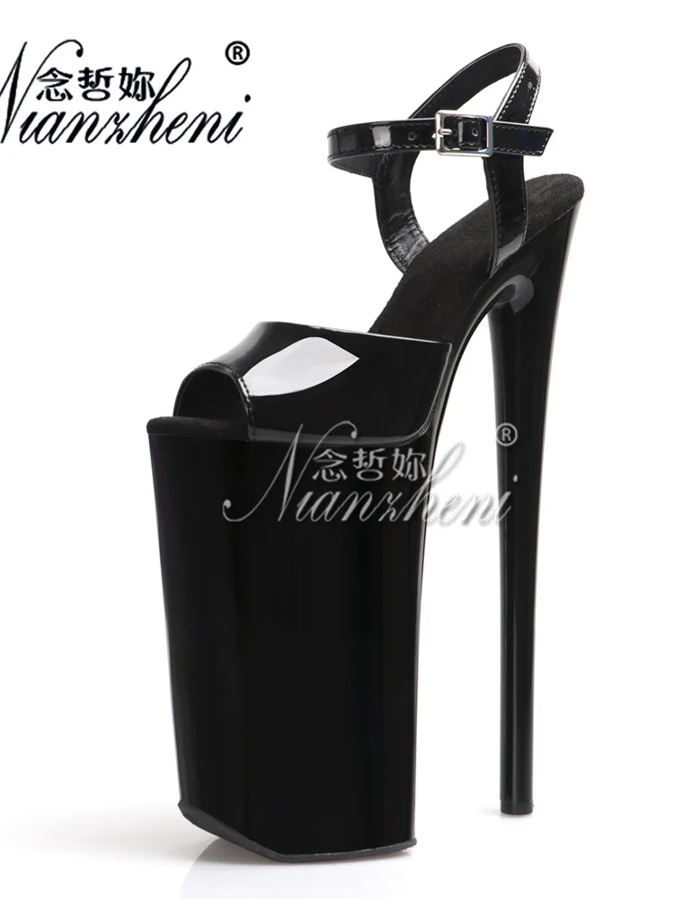 Gothic Peep Toe Black Platform Sandals 26cm Pole Dance women's shoes Sexy Fetish 10Inch Heels Party Stripper Models Big Size