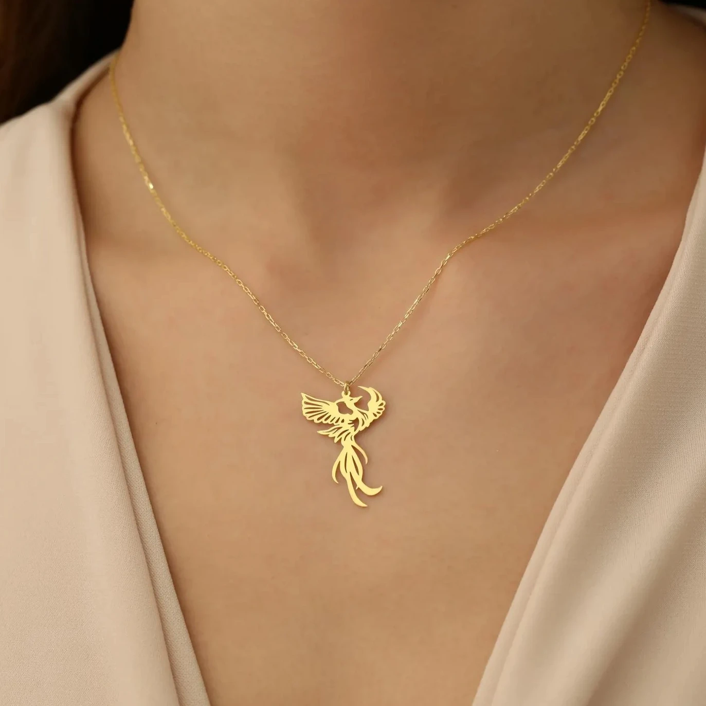

18K Gold Plated Phoenix Necklace, Christmas Gift for Her, Bird Lover's Jewelry, Lucky Protection God Pendant, Birthday Gifts