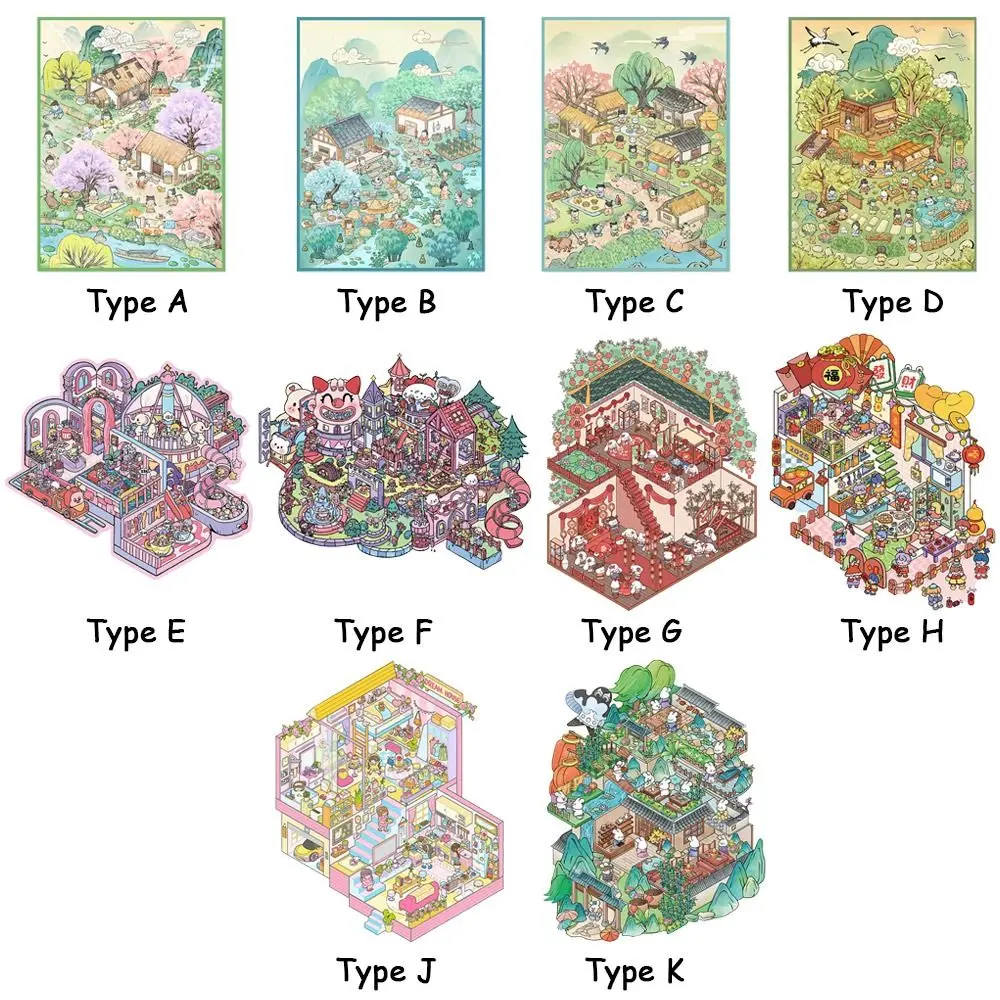 Cartoon 3D Miniature Scene 3D Stickers DIY Multi Style Visual Stacking Sticker Capybara Butter Bear Landscape Stickers