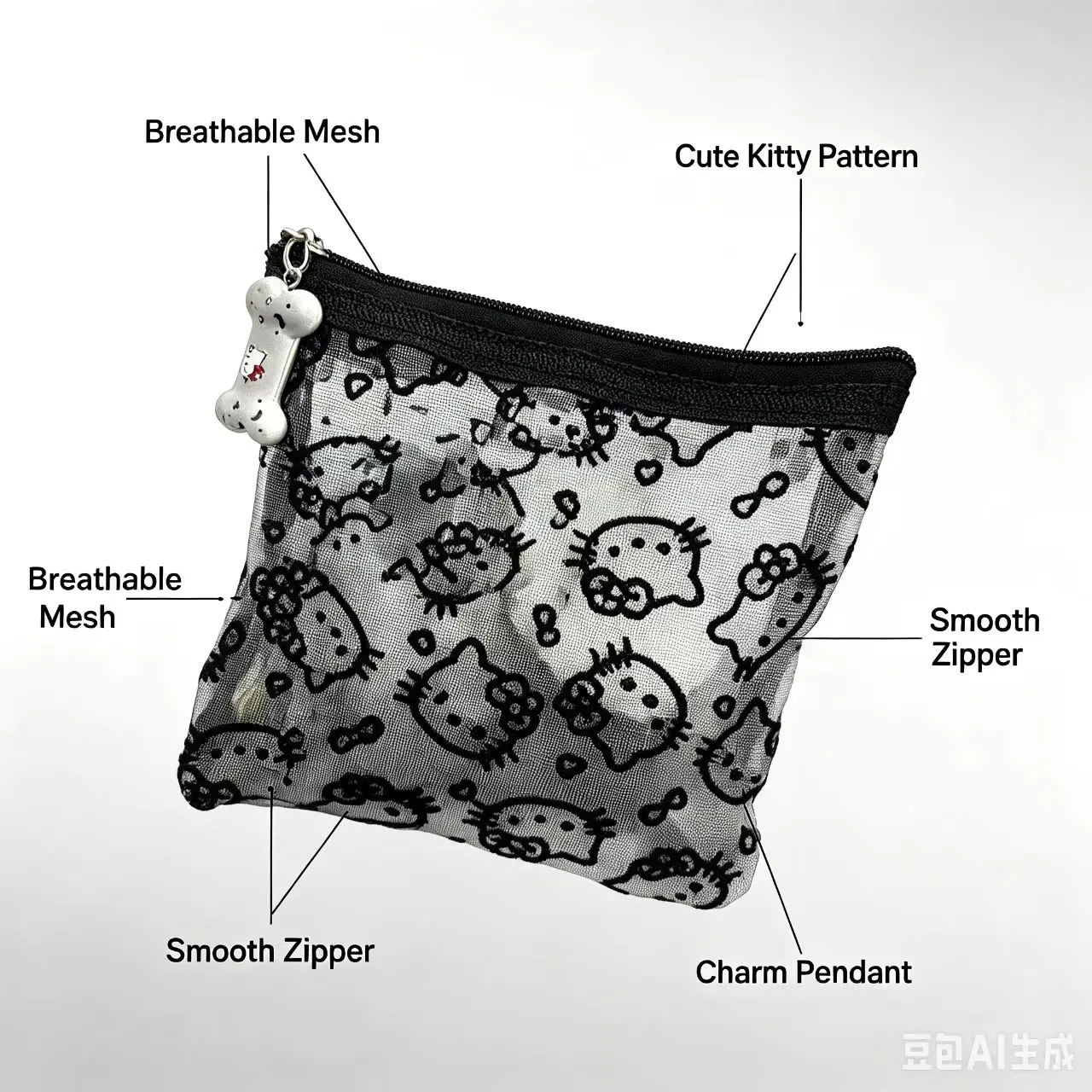 Mesh Cosmetic Bag Transparent Zipper Pouch Cartoon Print Portable Mini Storage Bag Travel Makeup Organizer Small  Purse view 6