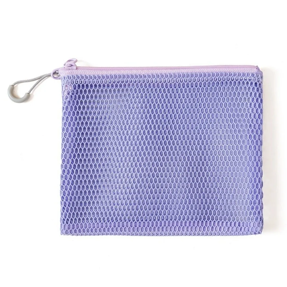 Bolsa cosmética de malha durável, grande capacidade, cor de dopamina, bolsa de moedas, zíper, bolsa de higiene portátil