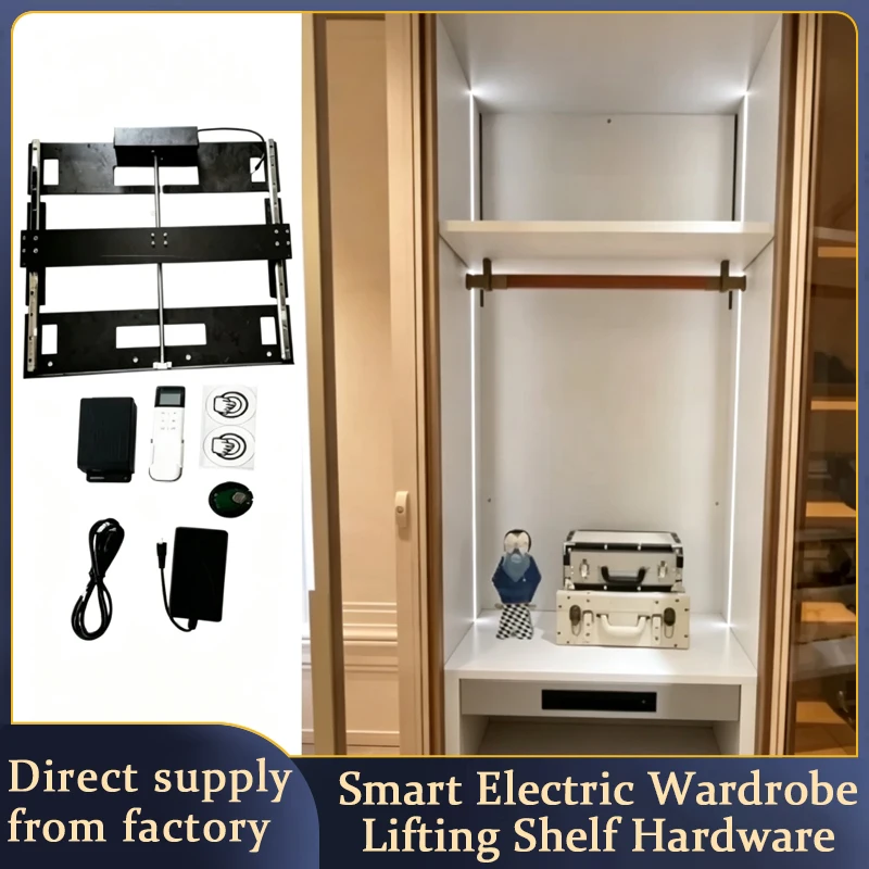 Deluxe Intelligent Wardrobe Elevating Hanging Rod And Movable Shelves With Induction Touch Remote Stop Anywhere Hidden Rail 292