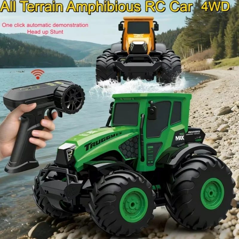

2.4G DEMO 4WD Remote Control Amphibous Car 1:18 All Terrain Off Road Water Land Car Waterproof Agricultural RC Truck Toy Vehicle
