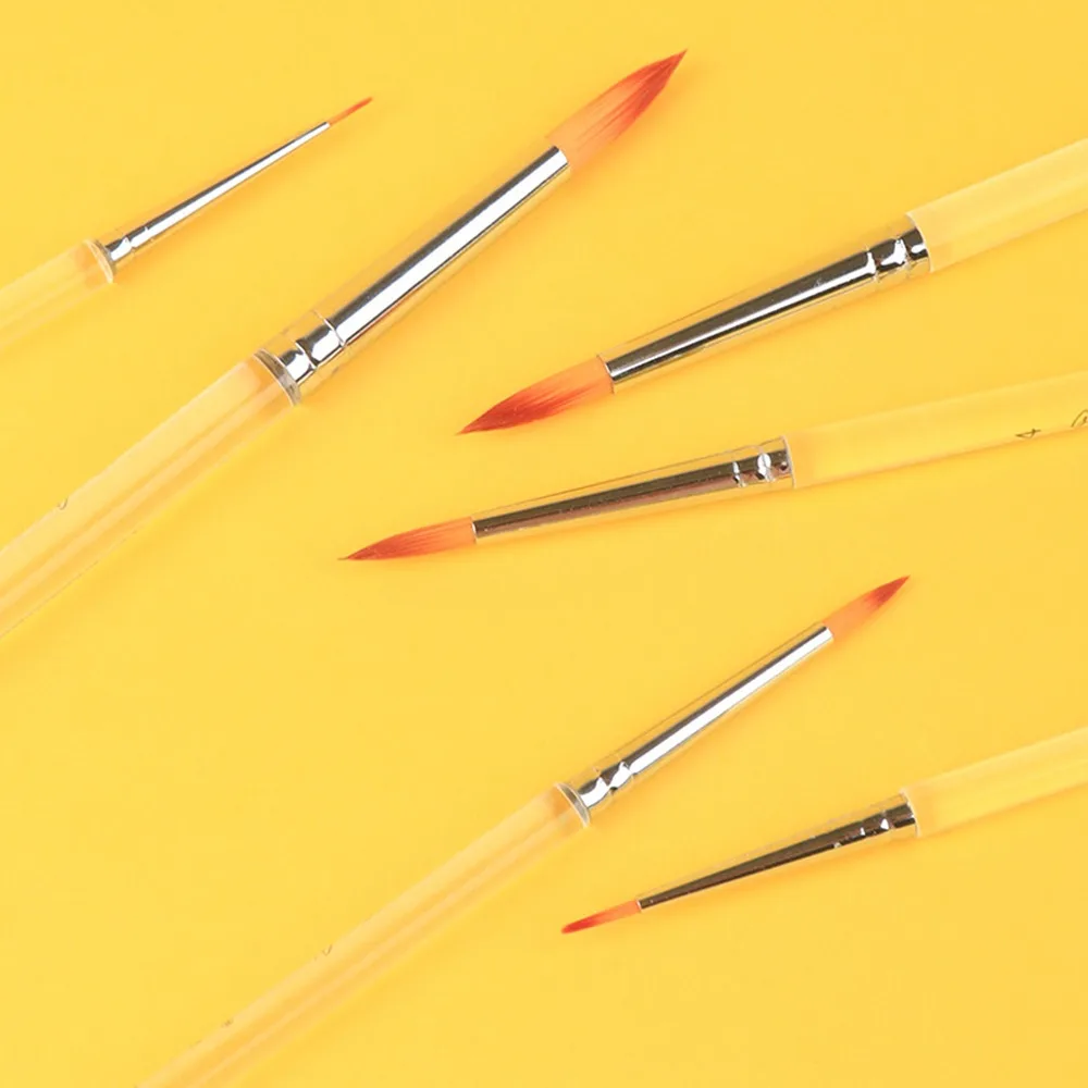 

6pcs Soft Hair Painting Brush Set Different Shape Transparent Handle Watercolor Drawing Brushes Smooth Strokes