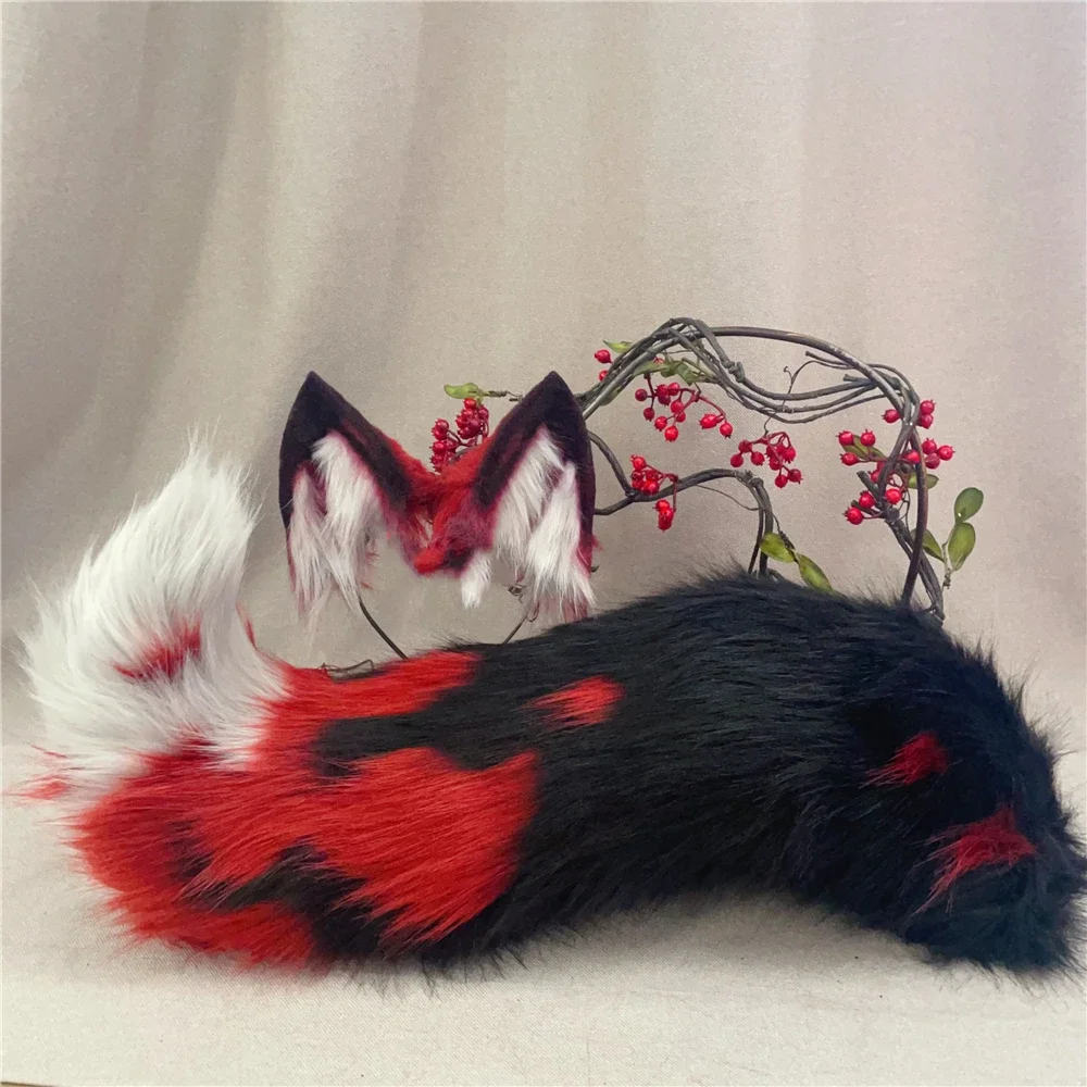 

Custom Made Halloween Blond Red Wolf Wolves Ears Hairhoop Headwear Tail for Halloween Christmas Cosplay Prop