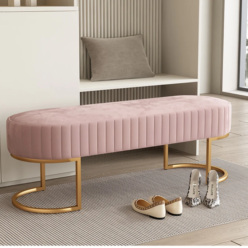 Entrance velvet bench hallway soft bag shoe stool Nordic Footrest Sofa home bed end narrow bench design Low shoe stool Furniture