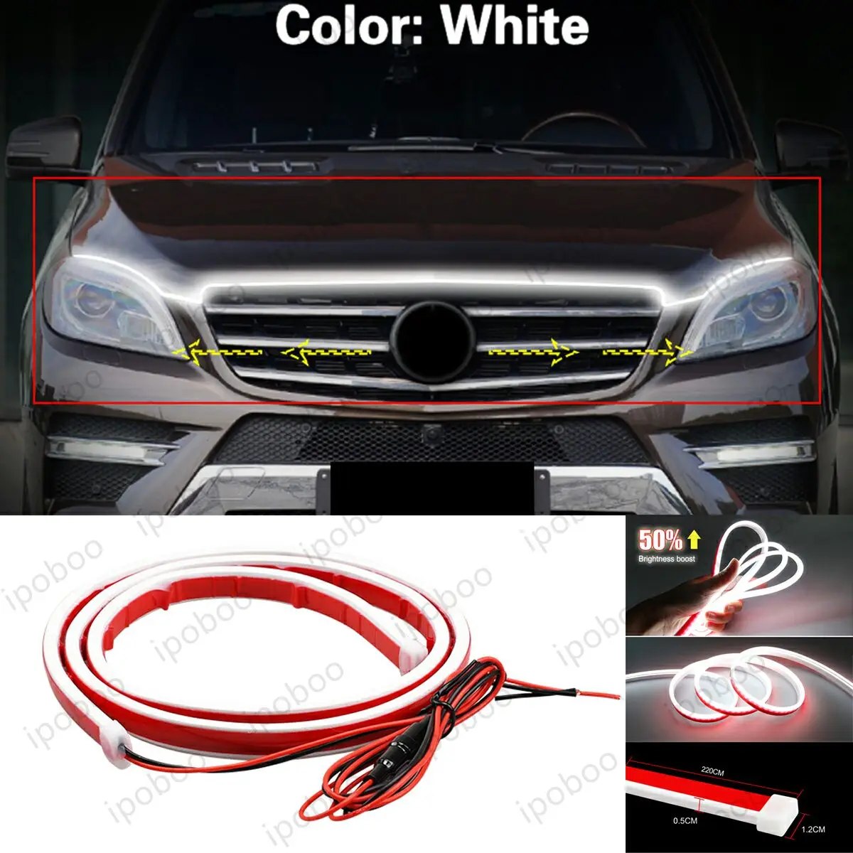 

86 "светодиодная лента на капоте для Benz ML-Class 2005-2015, гибкая динамическая сканирующая полоса на капоте, комплект украшения крышки двигателя