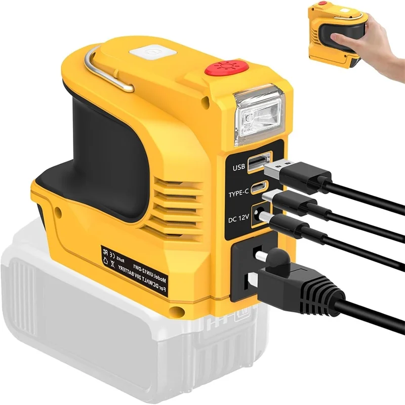 

180W Portable Inverter for Dewalt 20V Battery To AC 110V/220V, Fast Charging Power Adapter Charger with USB and Type-C