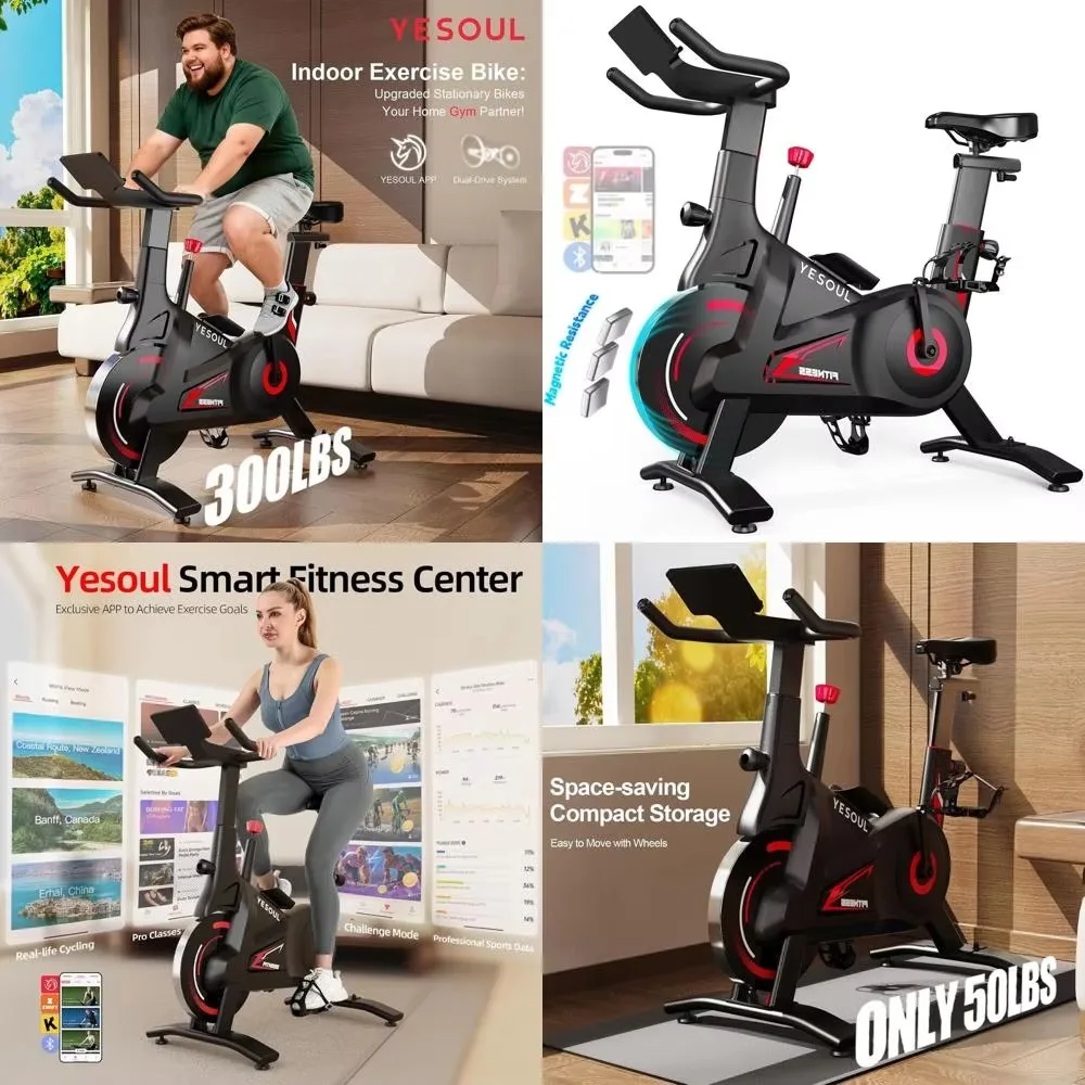 Silent Magnetic Resistance Exercise Bike 300LB Capacity Dual Drive Alloy Flywheel Smart App Home Gym Cardio Stationary Cycle