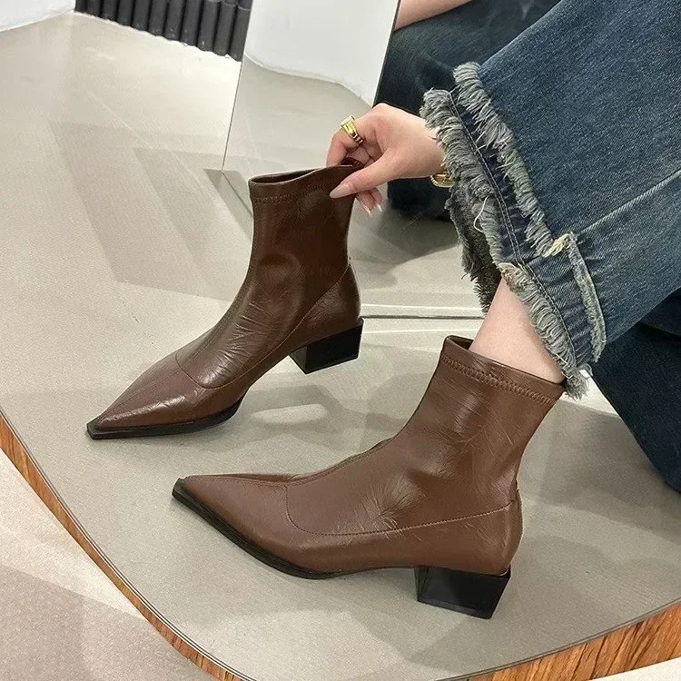 

Autumn Women's Low Heel Ankle Boots New Fashionable Pointed Fold Thick Heel Chelsea Boots, Women's High Heel Sheos Dress Heels