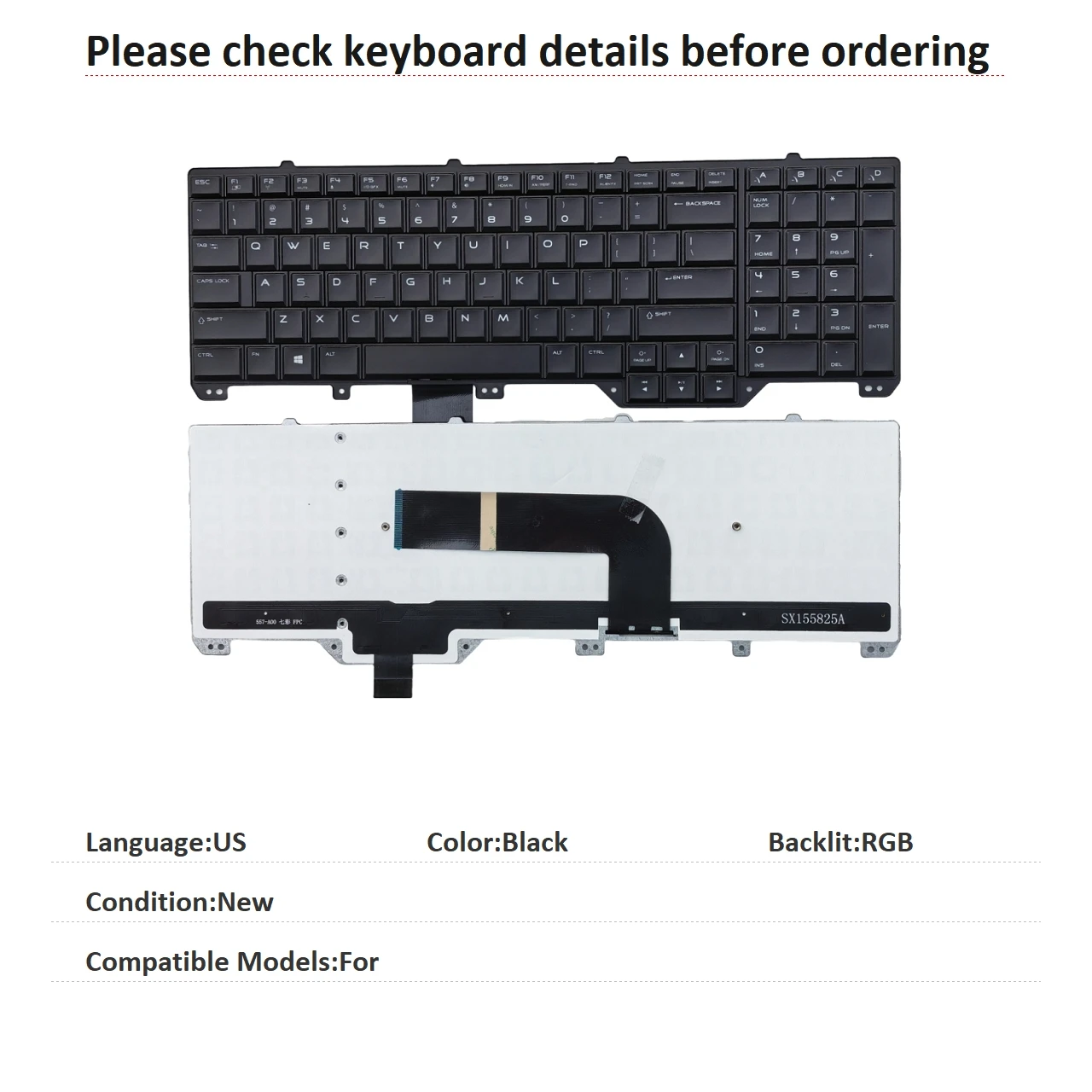 New US Language  RGB Backlit Keyboard For Dell  Notebook PC Replacement Keyboard