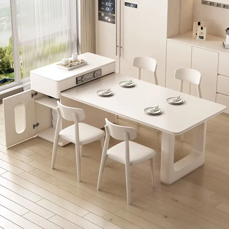 طاولة طعام على شكل جزيرة الرياح الكريمية، متكاملة وحديثة وبسيطة، منزلية صغيرة قابلة للسحب، خفيفة فاخرة، حكاية الشاي، لوحة صخرية لتناول الطعام #3