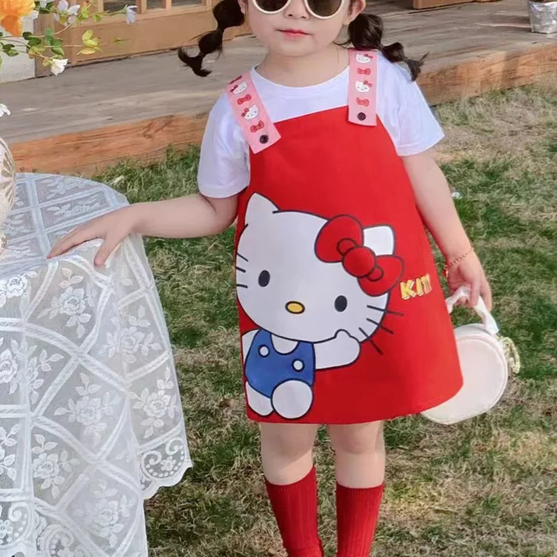 Hello Kitty Kids Dresses For Girls Kawaii Sanrio Kuromi Summer Cute Back Dress Cartoon Anime Clothing Causal Comfortable Dress