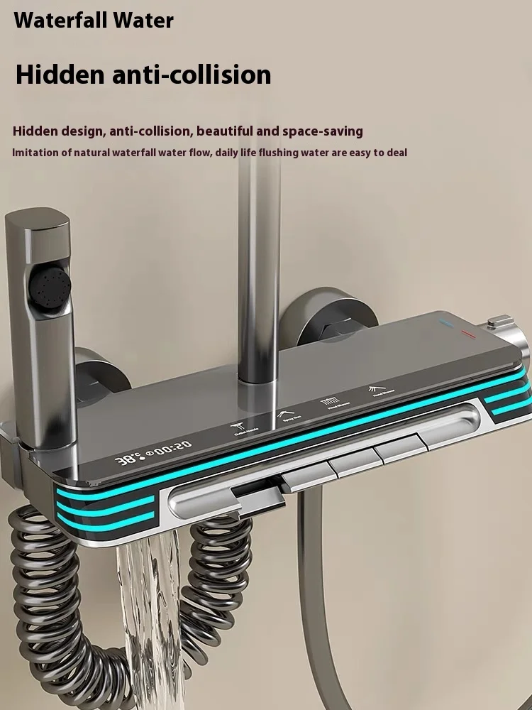 Zestaw prysznicowy ciśnieniowy do łazienki w domu 2024, wyświetlacz temperatury w czasie rzeczywistym, materiał miedziany, głowica prysznicowa, stała temperatura