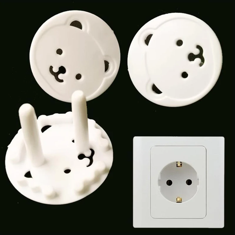 2PCS/Bag Bear Shaped Baby Safety Socket Protective Covers European Standard Clear Safety Power Outlet Cover Kids Safety Supplies