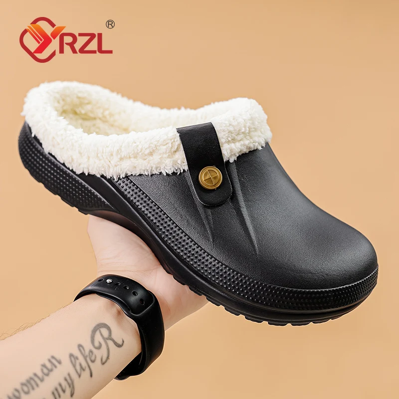 YRZL Men Women Slippers Waterproof EVA Warm Furry Wrapped Slippers Indoor Home Cotton Shoes Fur Slides Plush Winter Slippers