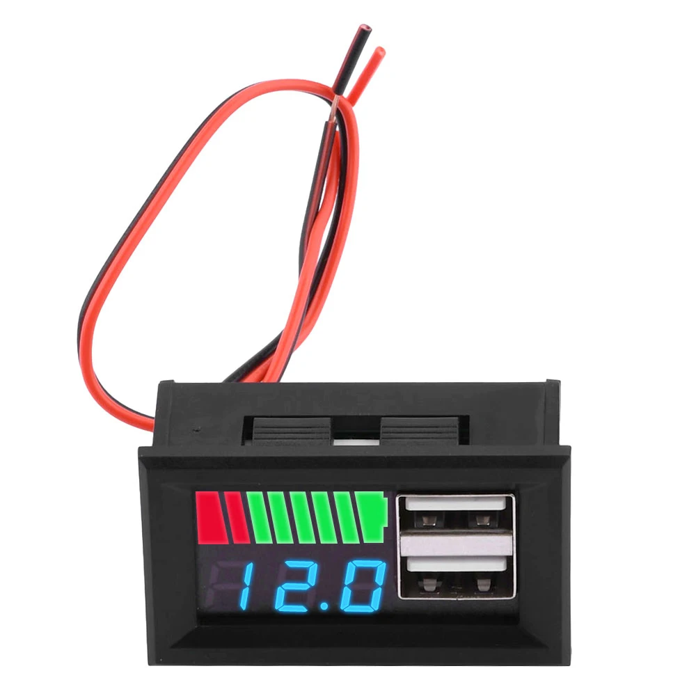 Dual USB 5V 2A Car Voltmeter Voltage Meter Panel 12V 3S Lithium Battery Capacity Indicator Power Tester Li-ion Lead acid