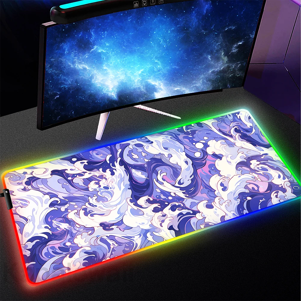 

Game Mouse Pad Japanese Great Wave Off RGB Large Mouse Mat Gaming Mousepad Luminous Table Pads LED Backlit Deskmat Keyboard Mats