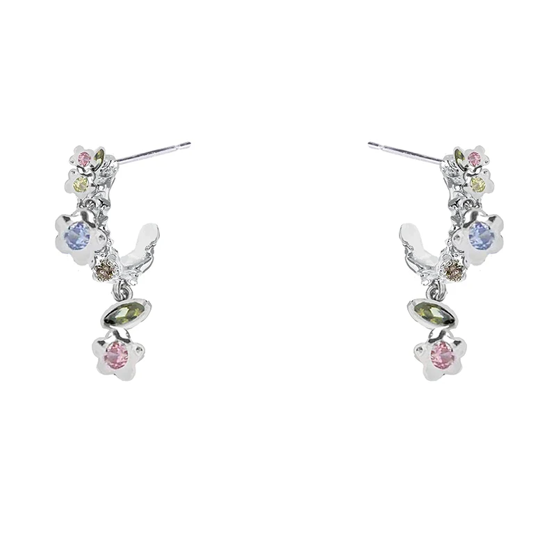 MASW Original Design Fashion Jewelry For Women Senior Sense Thick Silver Plated Shiny Glass Flower Earrings Party Gift