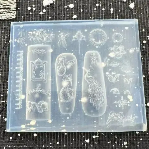 

Peacock Flower 3D Silicone Mold Nail Art Decor DIY Chinese Style Bridge Pavilion Love Locks Nail Templates Manicure Design Tool