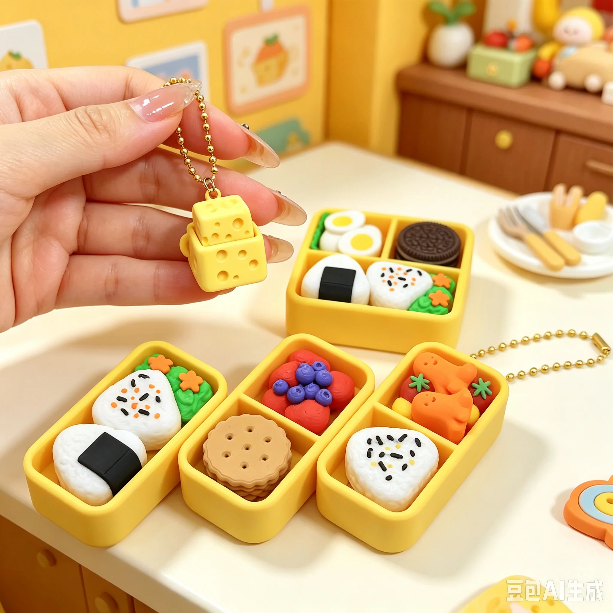 Imitation Sushi Fidget Clicker Keychain Delicious Food Bag Pendant Stress Relief Key Ring Cute Ornament Christmas Holiday Gift