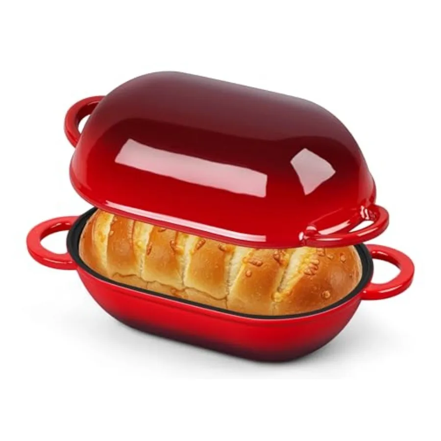 

Эмалированная чугунная овальная форма для выпечки хлеба 2,8 л с крышкой, 9,5 x 5,7 дюйма, для выпечки хлеба на закваске