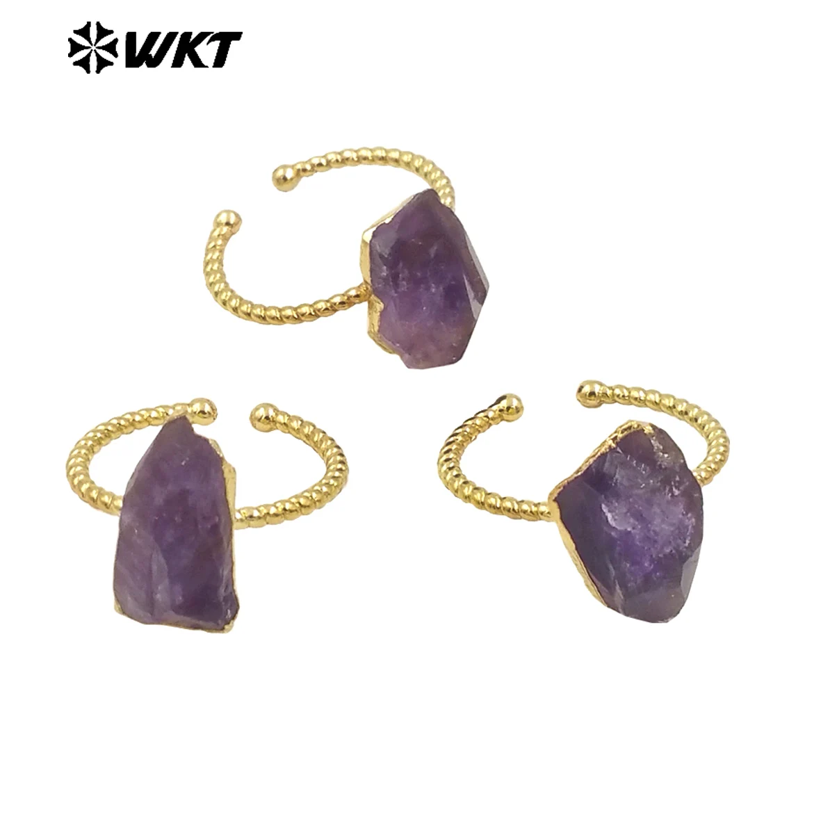 

WT-R508 WKT Charming Style Natural Gemstone Ring 18K Gold Plated Amethyst Accessory Party Winter Hot US 7 In Stock